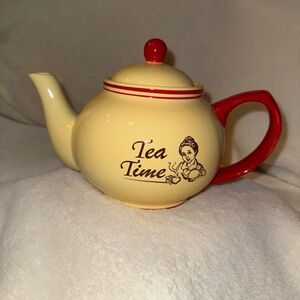 Vintage Tea Time Yellow Red Ceramic Teapot & Lid Excellent Cond. No Chips